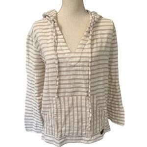 "PURNELL" Cotton Hooded Kangaroo Pocket Pullover  Shirt SZ M Beachy Cottage Core